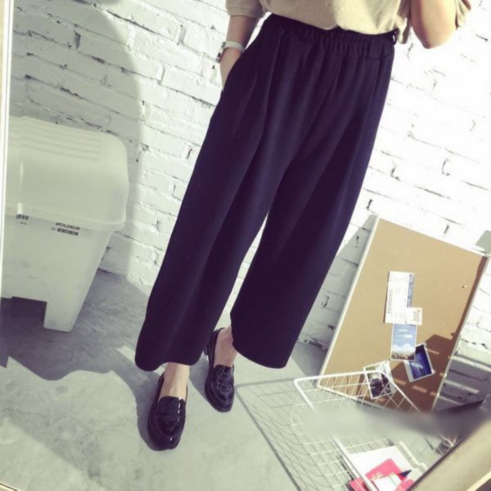 Cropped Wide-Leg Pants One Size Black